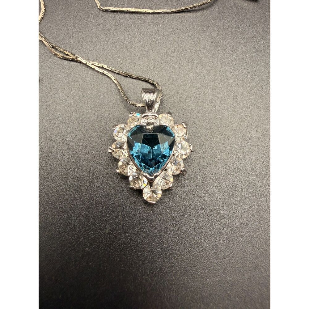 Vintage Costume Sapphire Heart /Diamond Titanic Necklace.